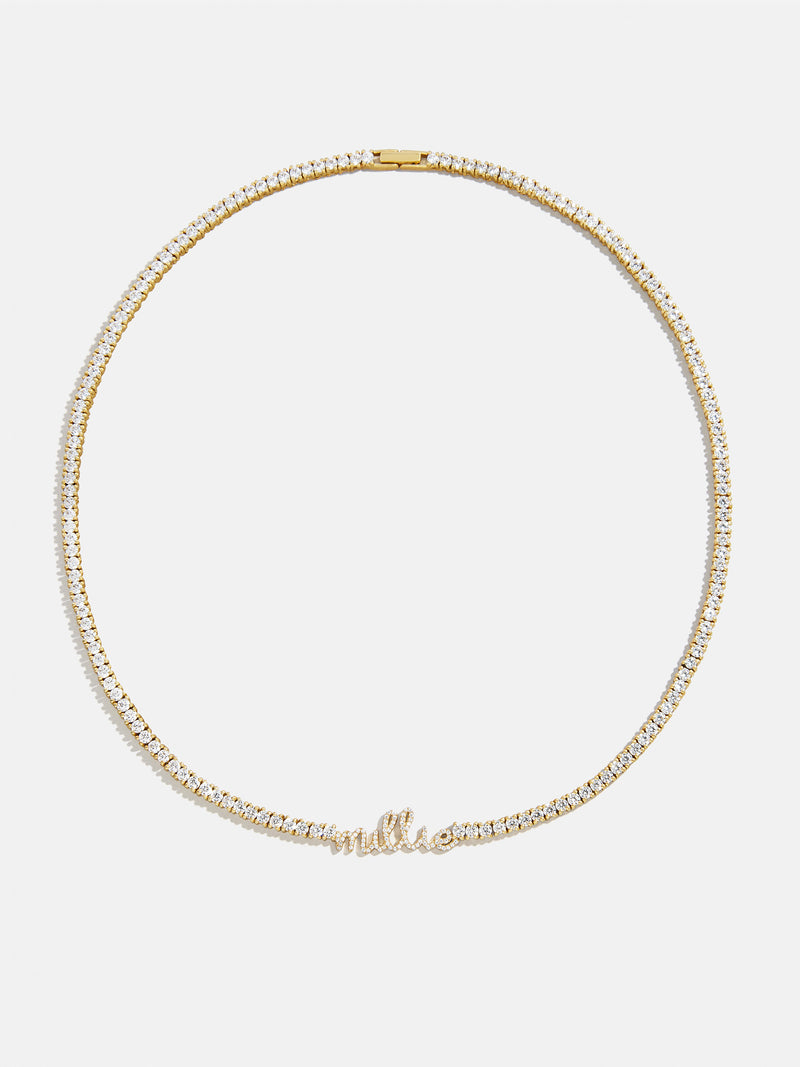 BaubleBar Billie 18K Gold Tennis Custom Nameplate Necklace - Mini Script - 
    Cubic zirconia tennis necklace
  
