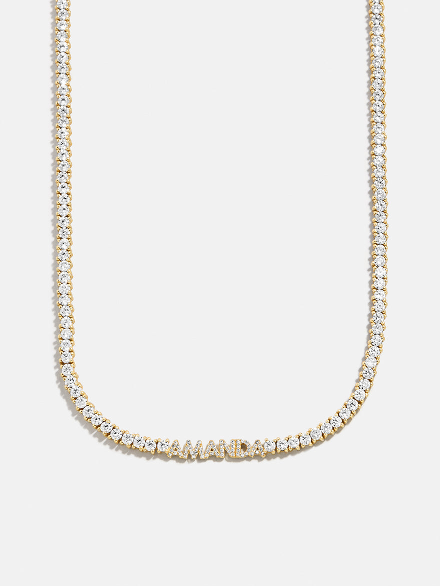 Billie 18K Gold Tennis Custom Nameplate Necklace - Mini Block
