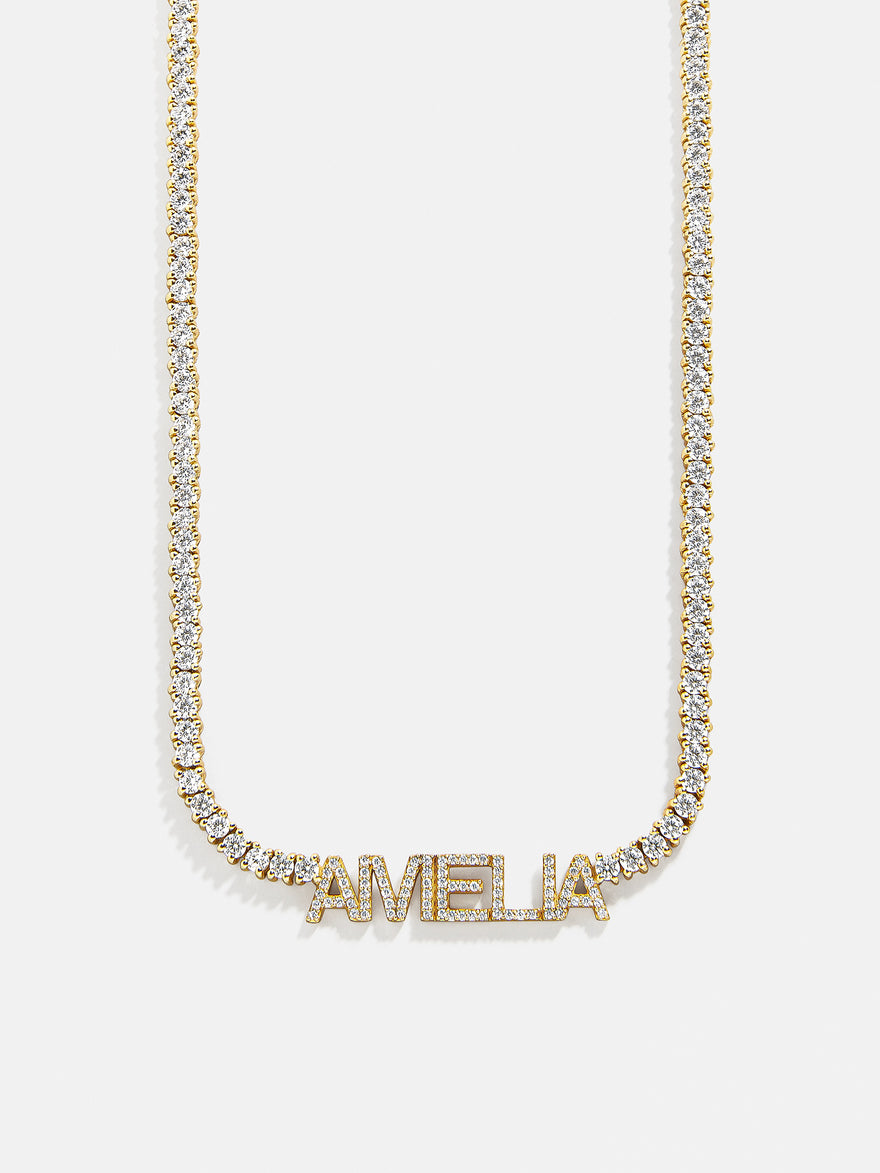 Billie 18K Gold Tennis Custom Nameplate Necklace - Block