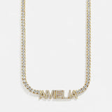 Billie 14K Gold Tennis Custom Nameplate Necklace - Block