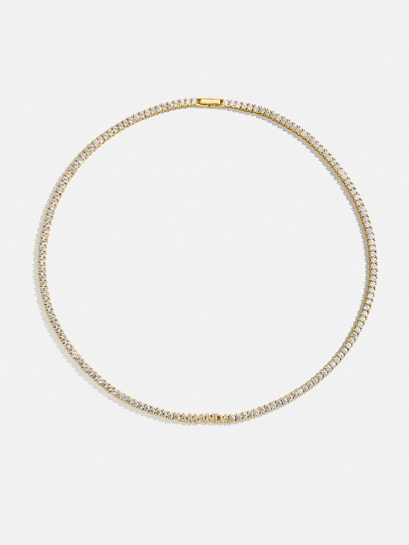 BaubleBar Billie 18K Gold Tennis Custom Nameplate Necklace - Mini Block - 
    Cubic zirconia tennis necklace
  
