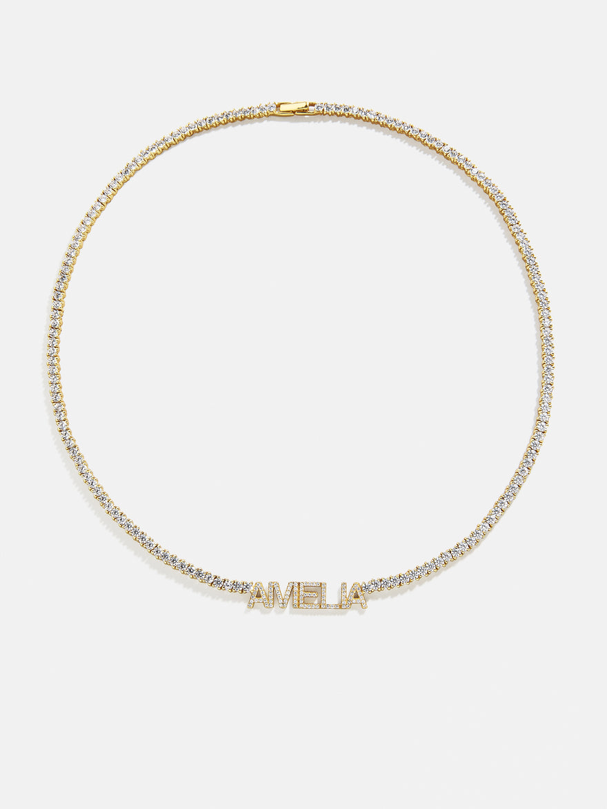 Billie 18K Gold Tennis Custom Nameplate Necklace - Block