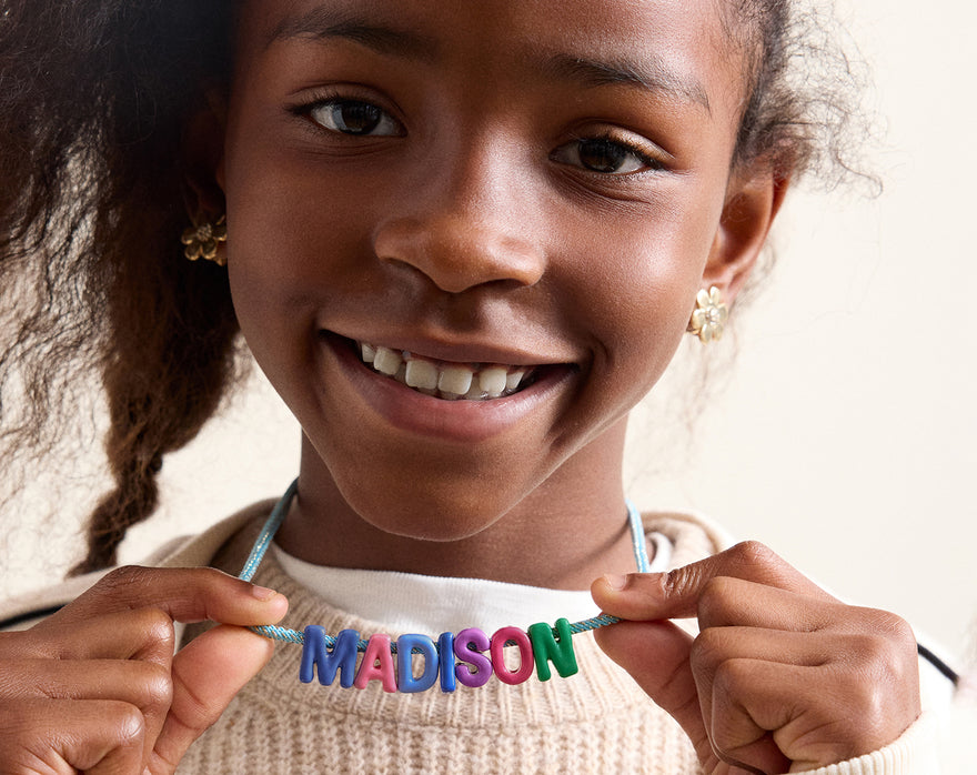 Name Drop Waterproof Kids' Custom Necklace - Turquoise