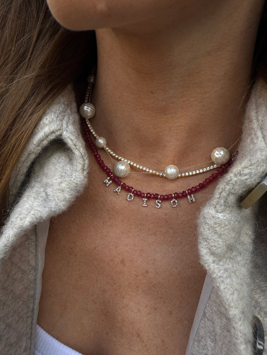Mini Semi-Precious Pavé Custom Necklace - Red Jasper