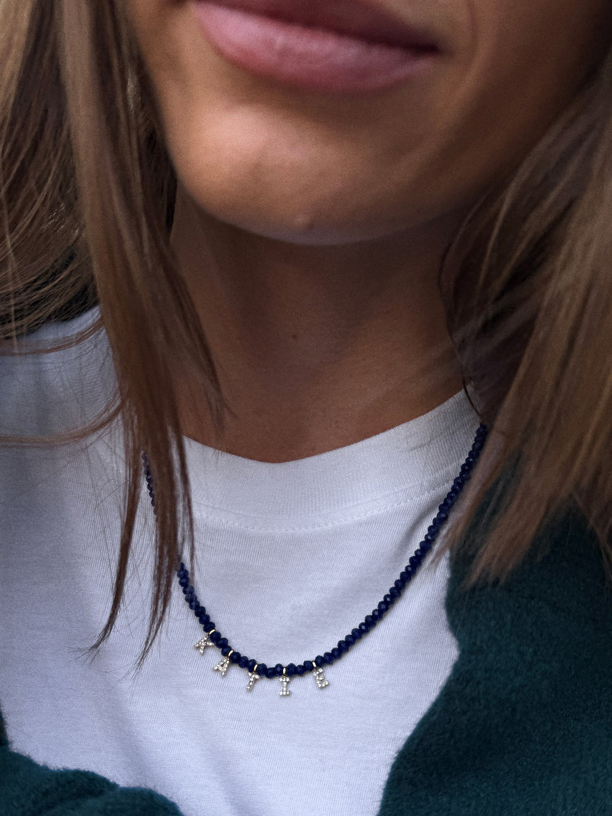 Mini Semi-Precious Pavé Custom Necklace - Lapis