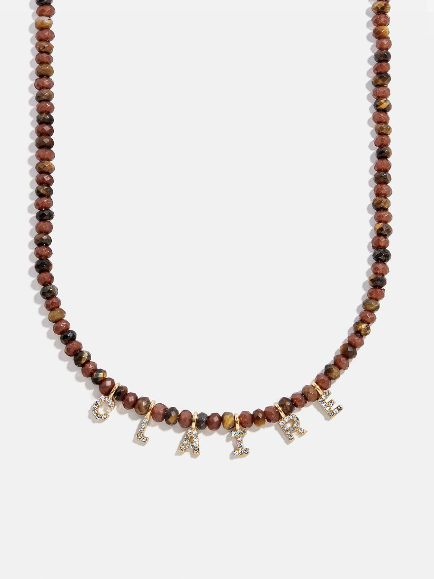 Mini Semi-Precious Pavé Custom Necklace - Tiger's Eye