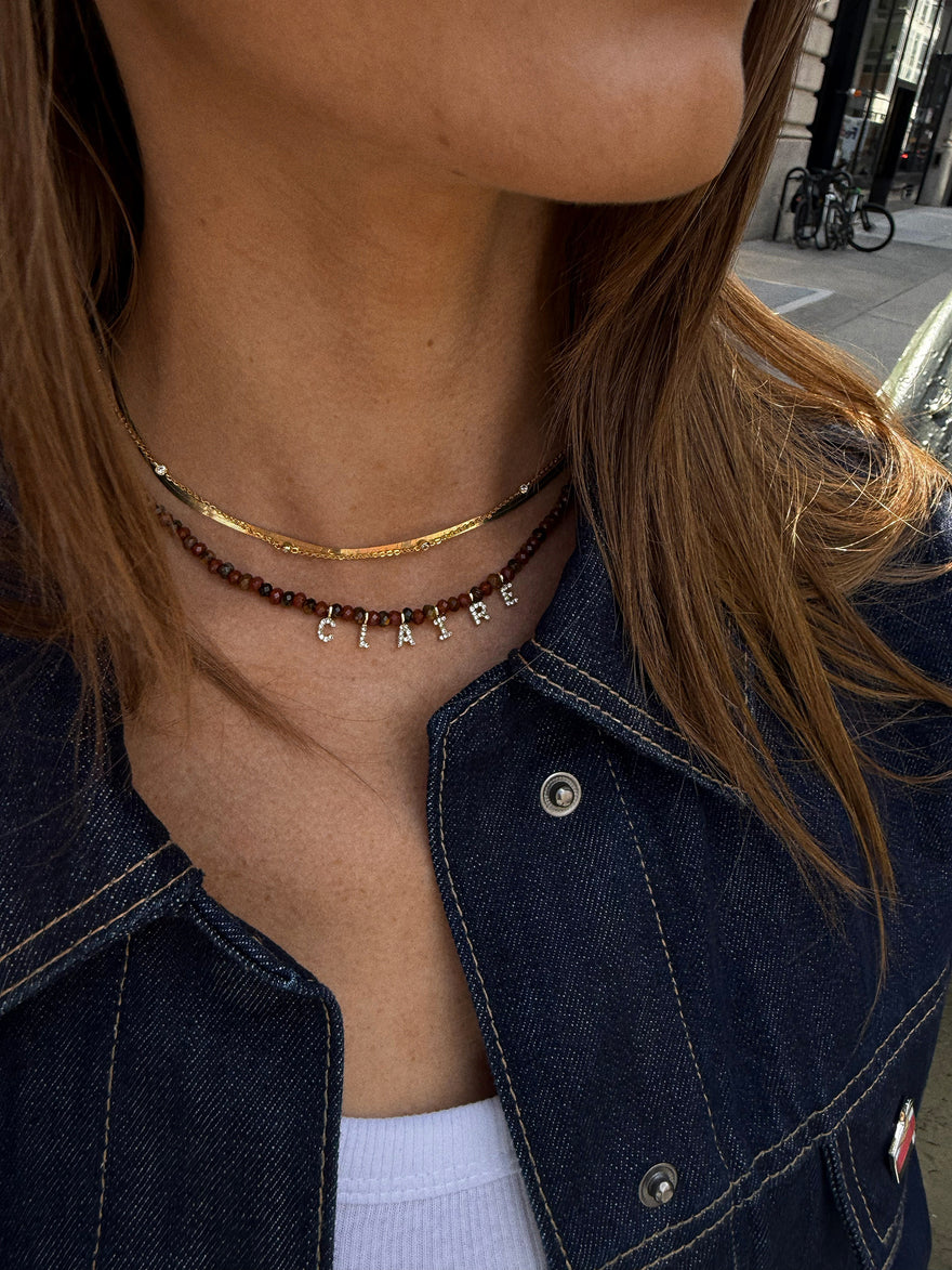 Mini Semi-Precious Pavé Custom Necklace - Tiger's Eye