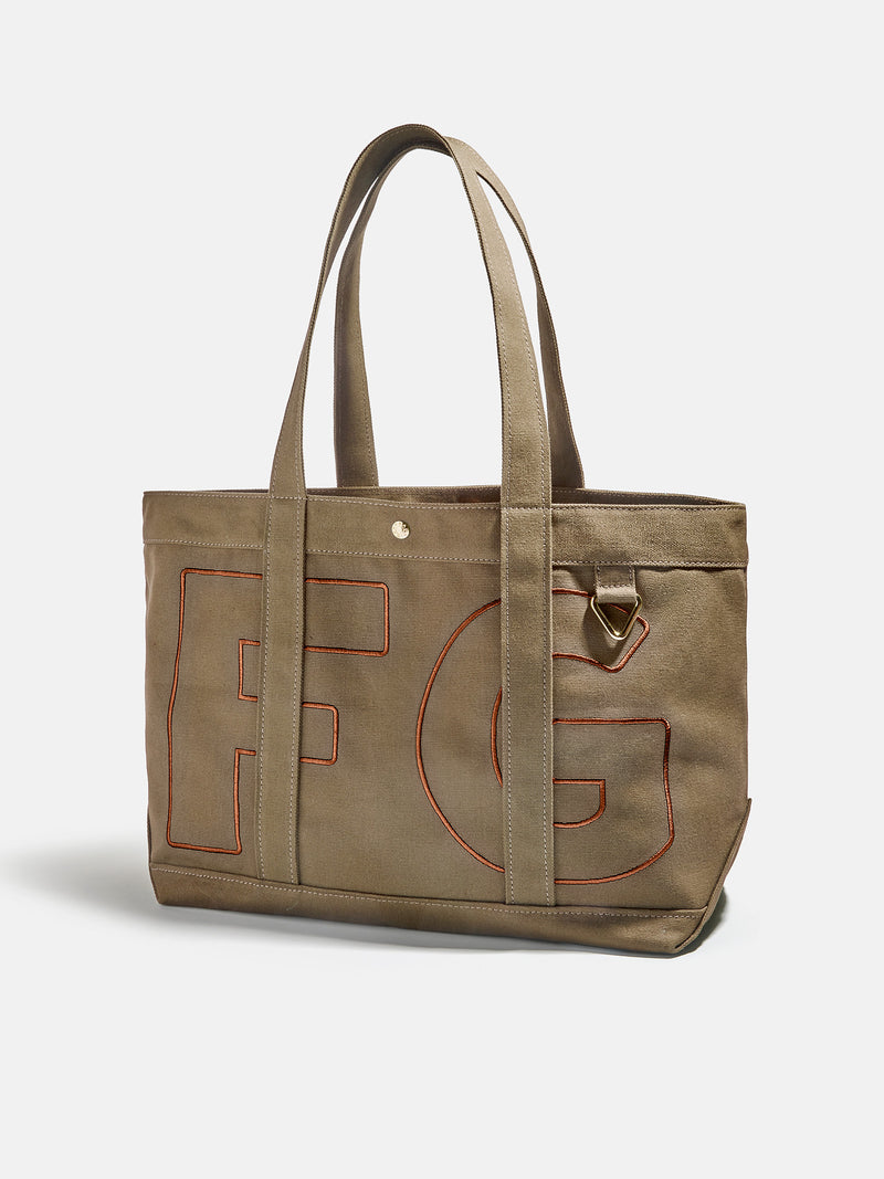 BaubleBar Chocolate Brown - 
    Personalized canvas tote bag with custom embroidered initials 
  
