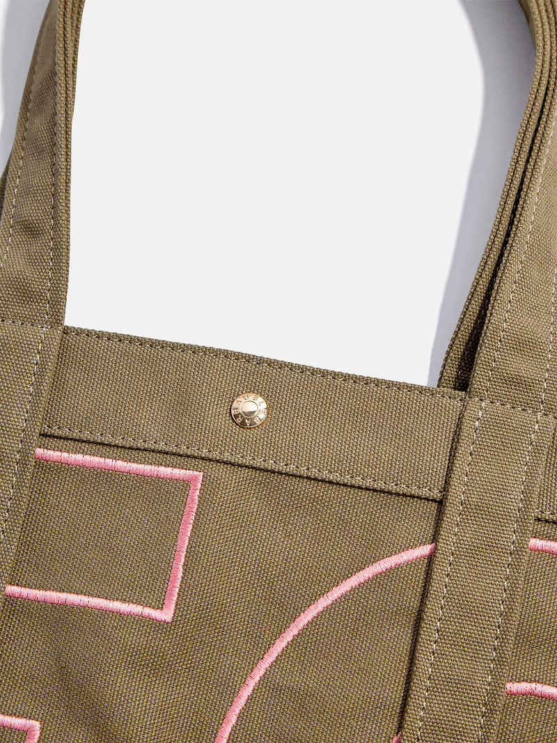 BaubleBar Custom Alpha Tote - Mushroom Taupe - 
    Personalized canvas tote bag with custom embroidered initials 
  

