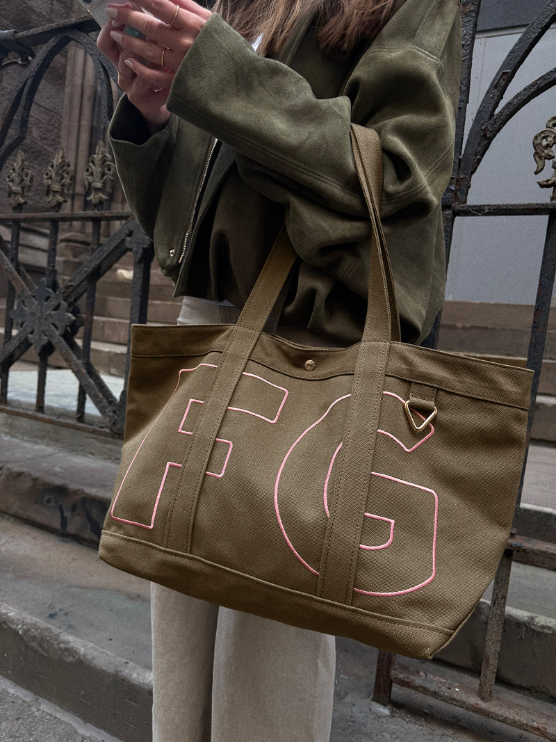 BaubleBar Butter Yellow - 
    Personalized canvas tote bag with custom embroidered initials 
  
