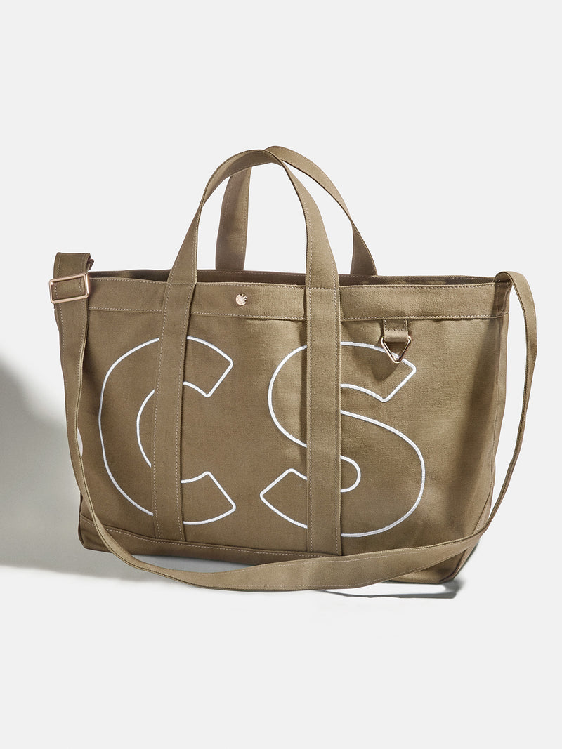 BaubleBar Pure White - 
    Personalized canvas tote bag with custom embroidered initials 
  
