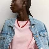 Janette Beaded Ring Necklace - Carnelian