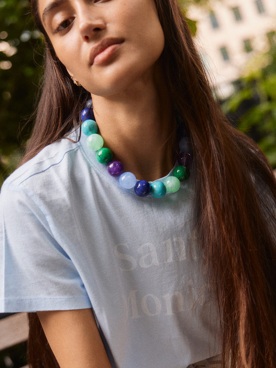 Jane Beaded Necklace - Blue Multi Bead