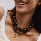 Semi-Precious Bubble Initial Necklace - Tiger's Eye