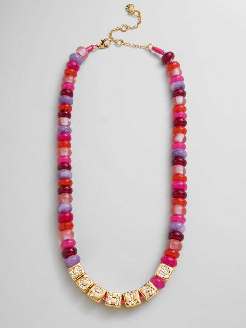 Block Letter Beaded Custom Necklace - Pink Multi