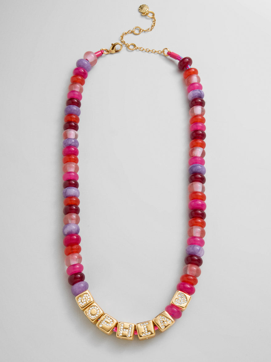 Block Letter Beaded Custom Necklace - Pink Multi