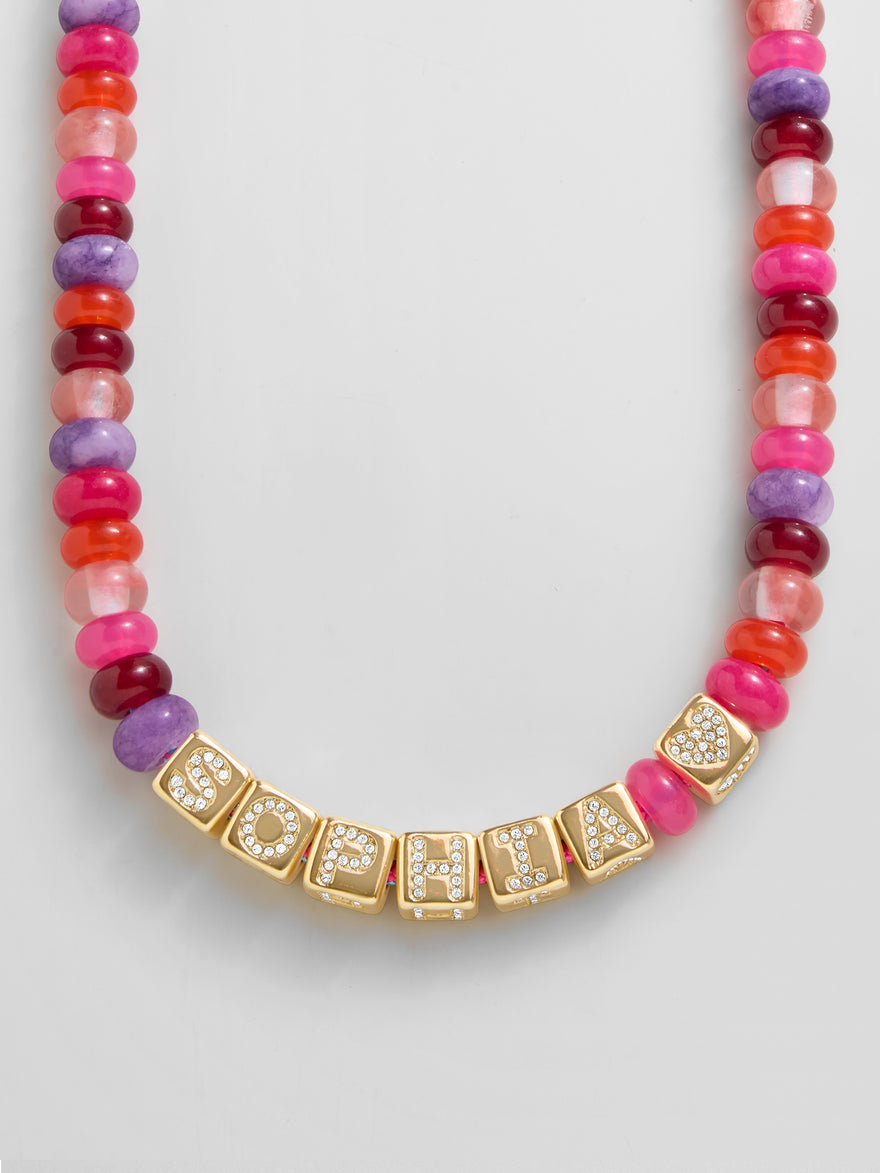 Block Letter Beaded Custom Necklace - Pink Multi