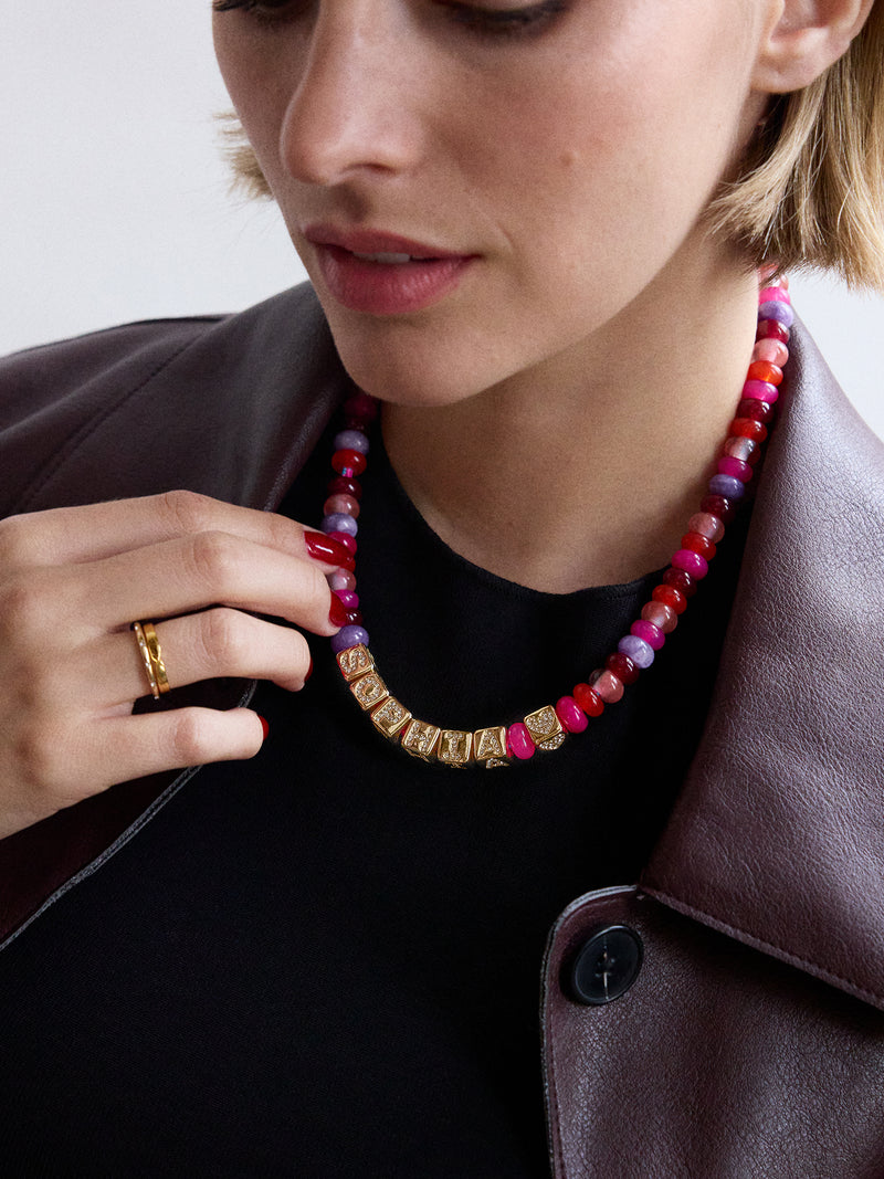 BaubleBar Block Letter Beaded Custom Necklace - Pink Multi - 
    Personalized name necklace 
  
