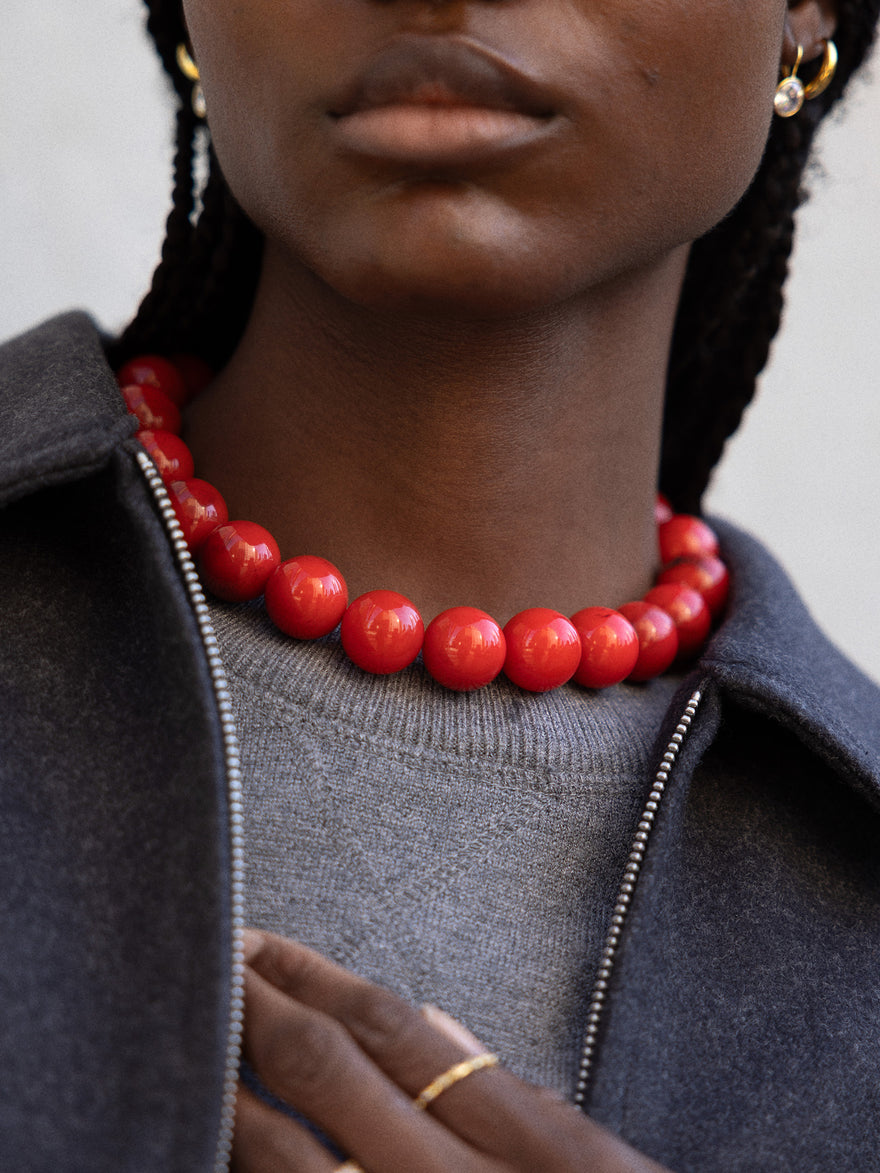 Jane Beaded Necklace - Red Jasper