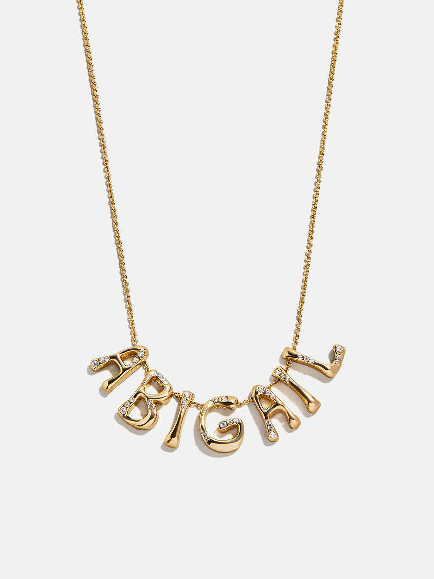 Organic Letter Custom Necklace - Gold/Pavé