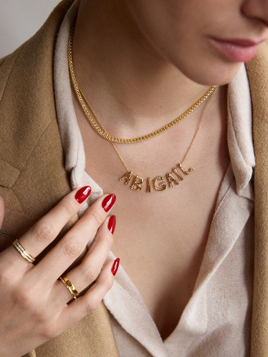 Organic Letter Custom Necklace - Gold/Pavé