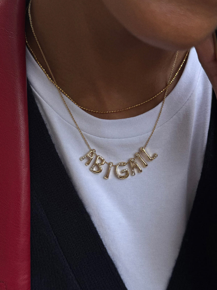 Organic Letter Custom Necklace - Gold/Pavé
