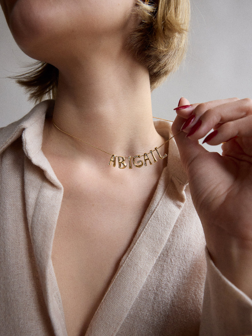 Organic Letter Custom Necklace - Gold/Pavé