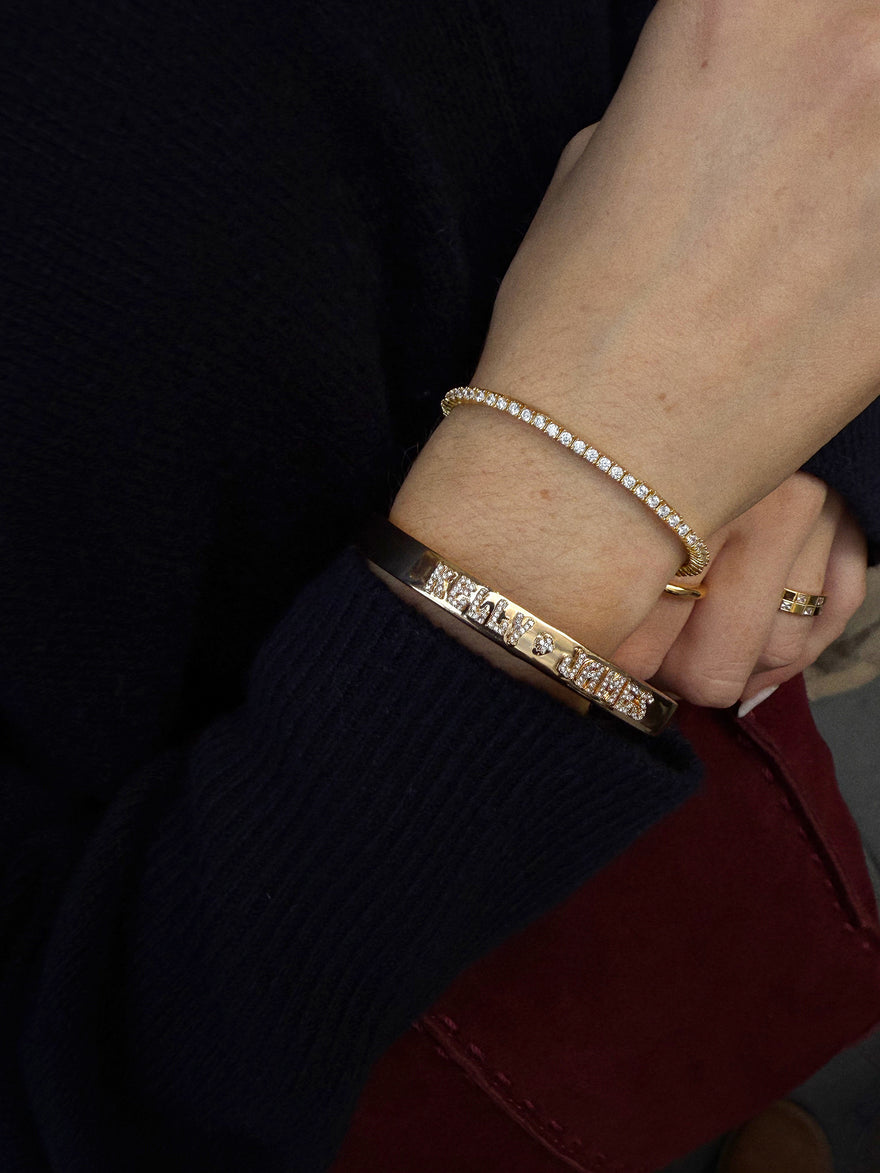 Groovy Letter Custom Hinge Bangle - Gold/Pavé
