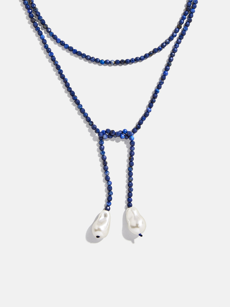 Semi-Precious Pearl Wrap Necklace - Lapis