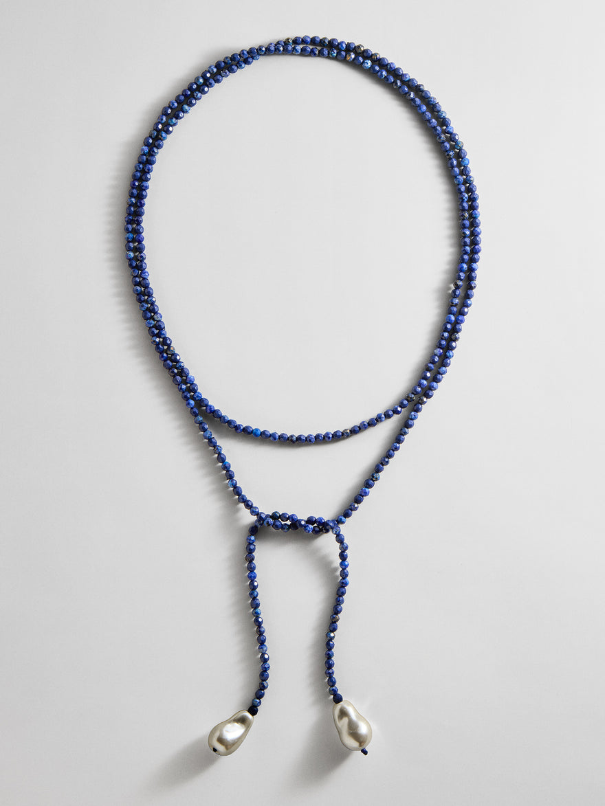 Semi-Precious Pearl Wrap Necklace - Lapis