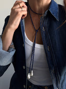 Semi-Precious Pearl Wrap Necklace - Lapis