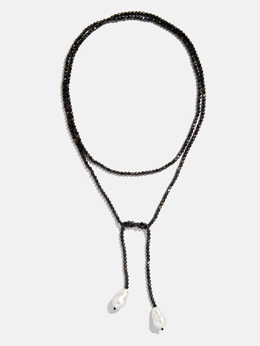 Semi-Precious Pearl Wrap Necklace - Onyx
