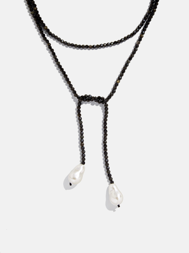 Semi-Precious Pearl Wrap Necklace - Onyx