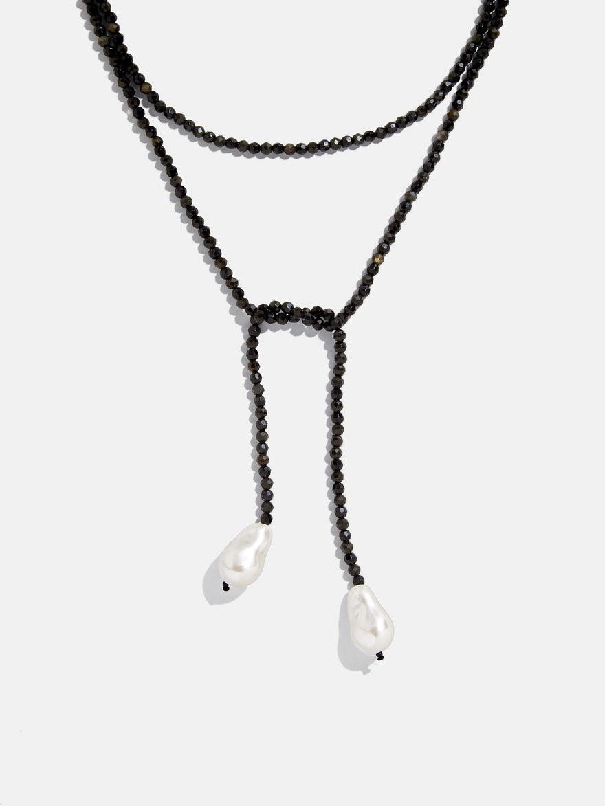 Semi-Precious Pearl Wrap Necklace - Onyx