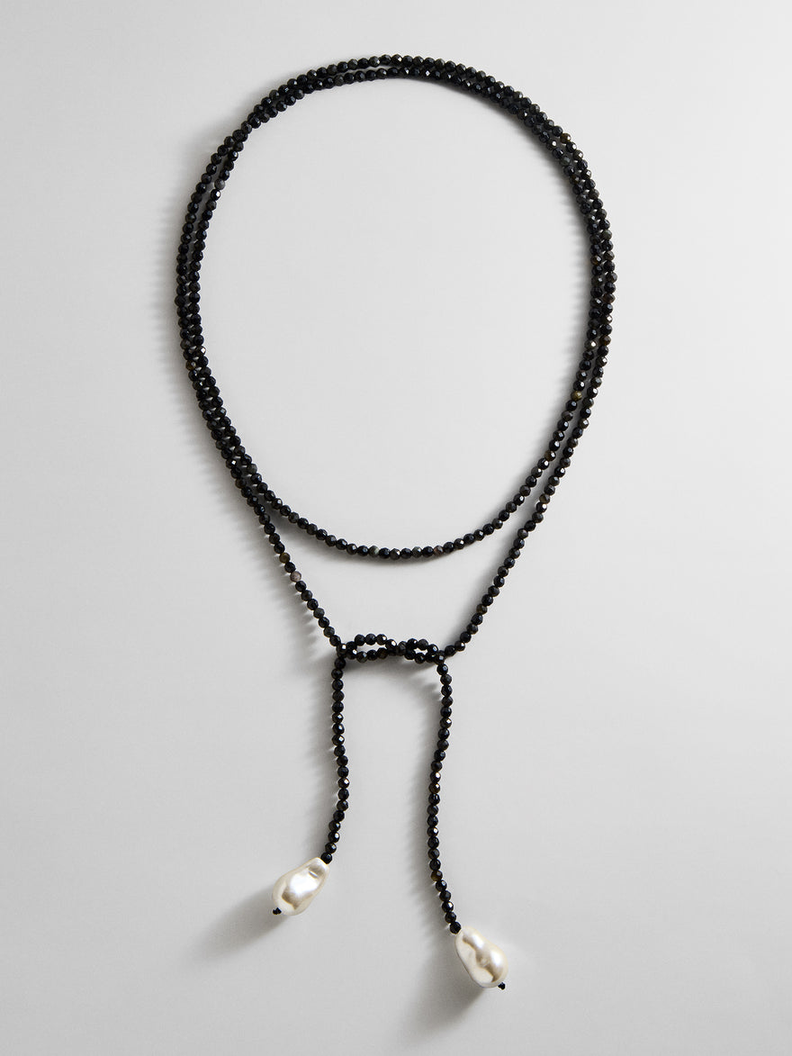 Semi-Precious Pearl Wrap Necklace - Onyx