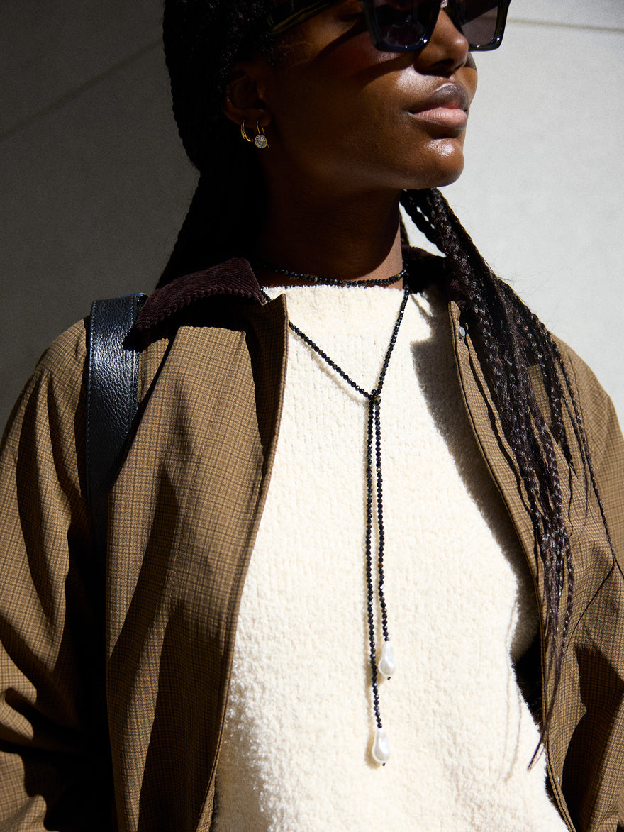 Semi-Precious Pearl Wrap Necklace - Onyx