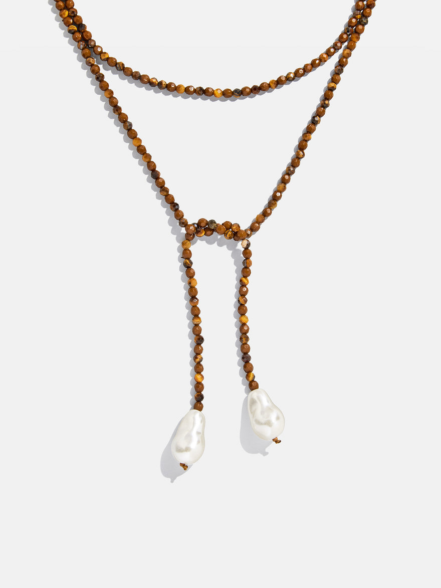 Semi-Precious Pearl Wrap Necklace - Tiger's Eye