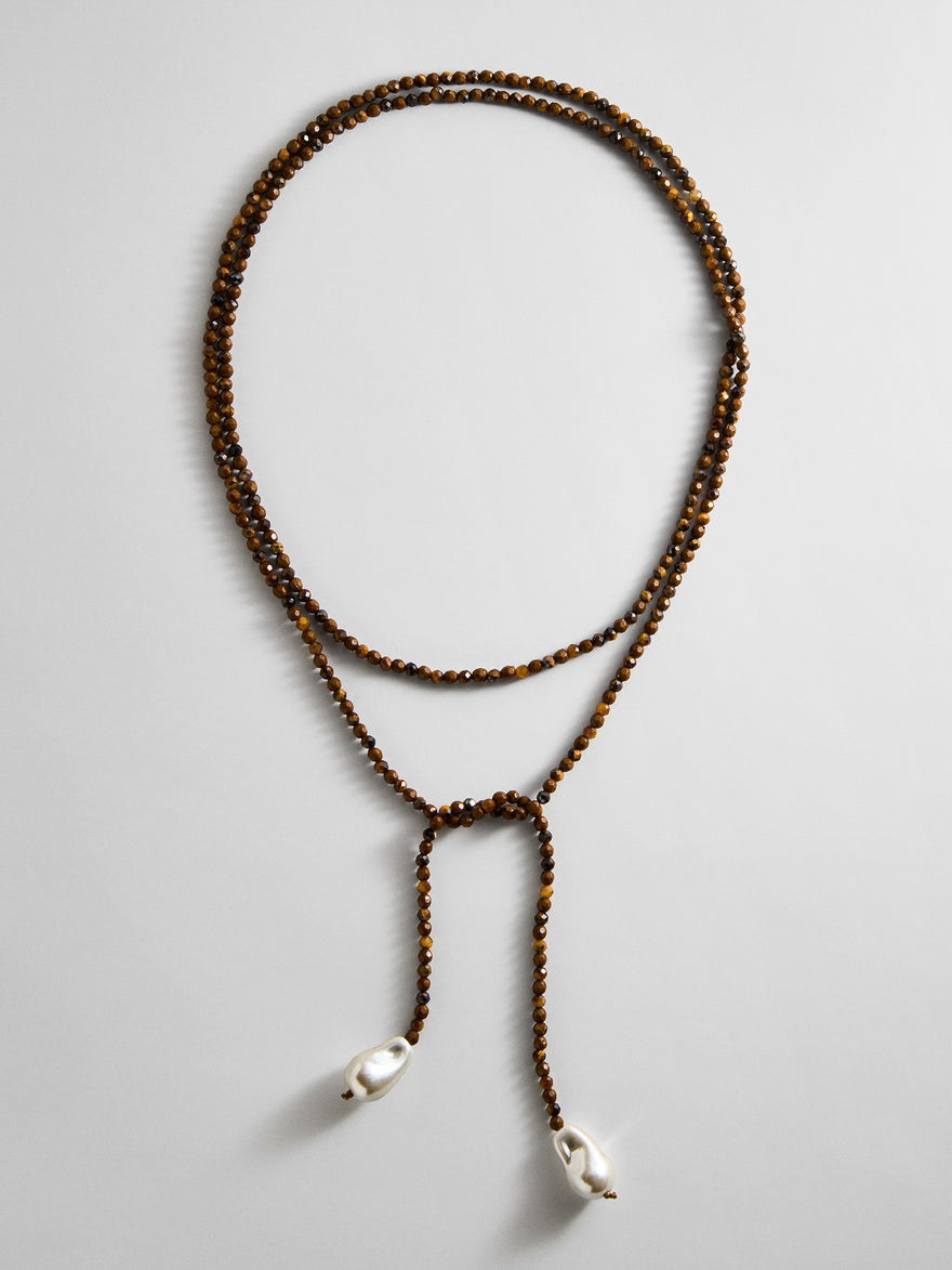 Semi-Precious Pearl Wrap Necklace - Tiger's Eye