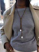Semi-Precious Pearl Wrap Necklace - Tiger's Eye