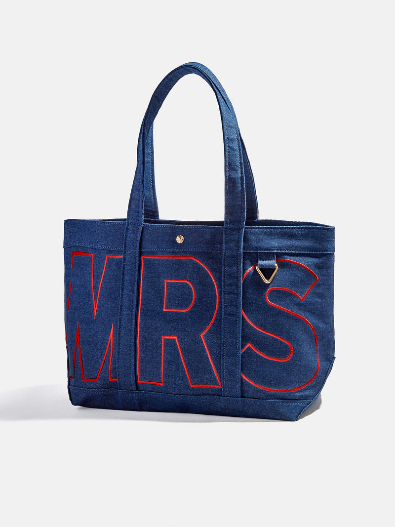 BaubleBar Cherry Red - 
    Personalized canvas tote bag with custom embroidered initials 
  
