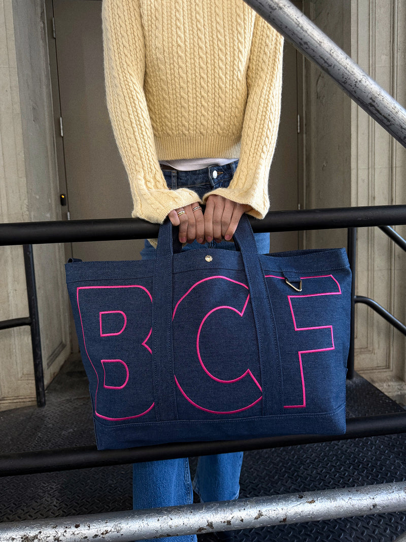 BaubleBar Hot Pink - 
    Personalized canvas tote bag with custom embroidered initials 
  
