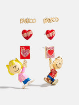 BaubleBar Peanuts Valentine’s Day Earring Set - Red/Pink - 
    Set of three earrings 
  
