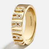 14K Gold Cigar Band Custom Ring - Gold/Pavé
