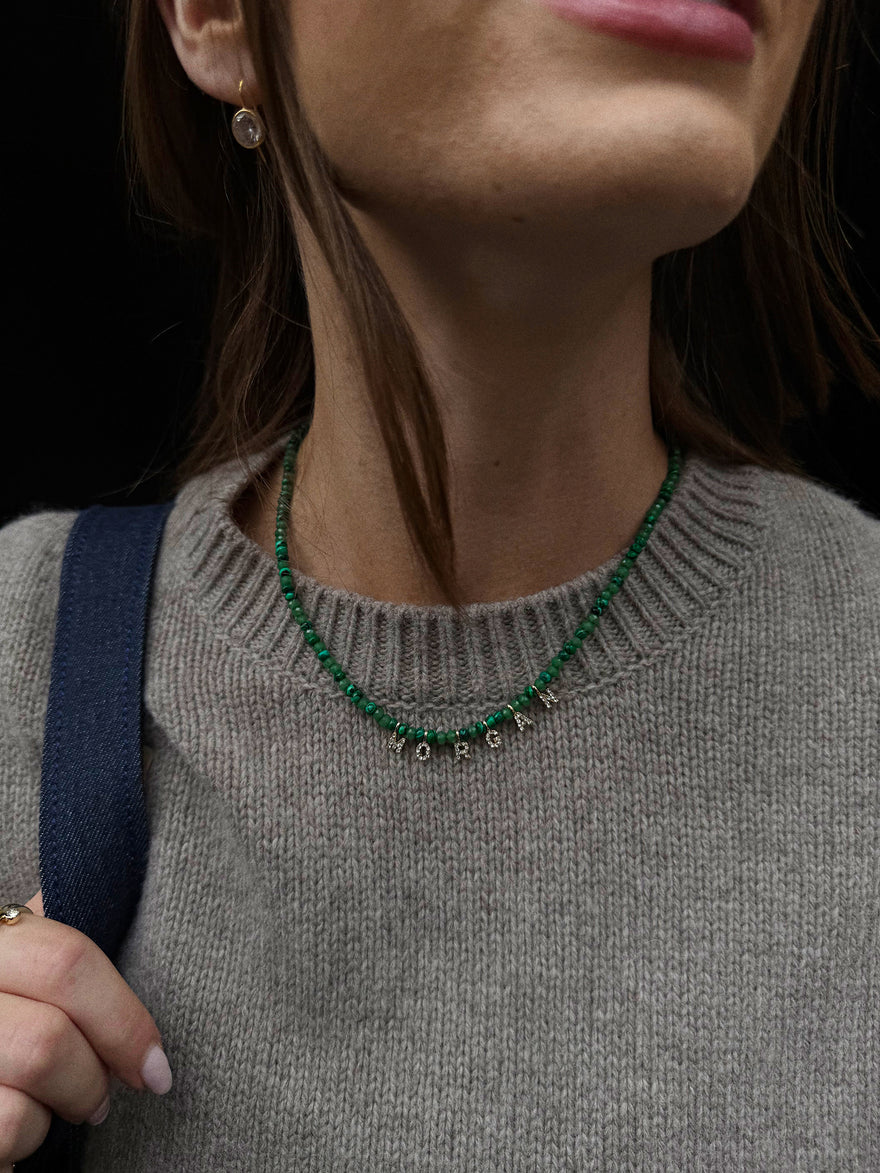 Mini Semi-Precious Pavé Custom Necklace - Malachite
