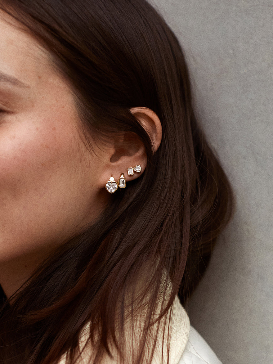 So Much to Love Heart Earring Set - Gold/Pavé