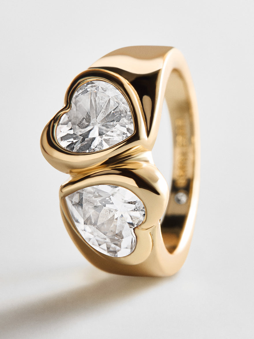 Two of Hearts Gold Ring - Gold/Pavé