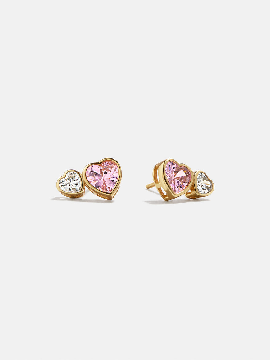 Perfect Pair 18K Gold Kids' Heart Earrings - Gold/Pavé
