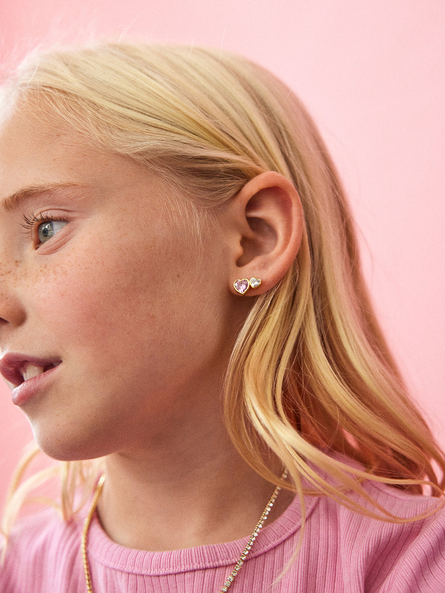 Perfect Pair 18K Gold Kids' Heart Earrings - Gold/Pavé