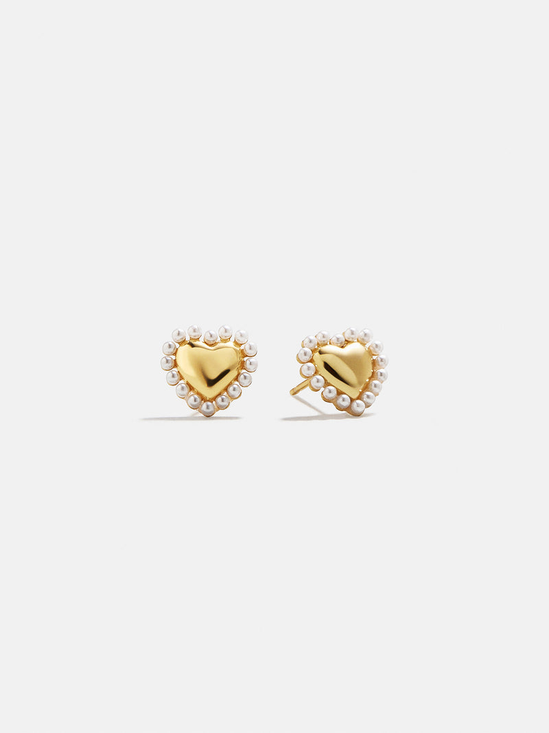 Pearl-Kissed 18K Gold Kids' Heart Earrings - Gold/Pearl
