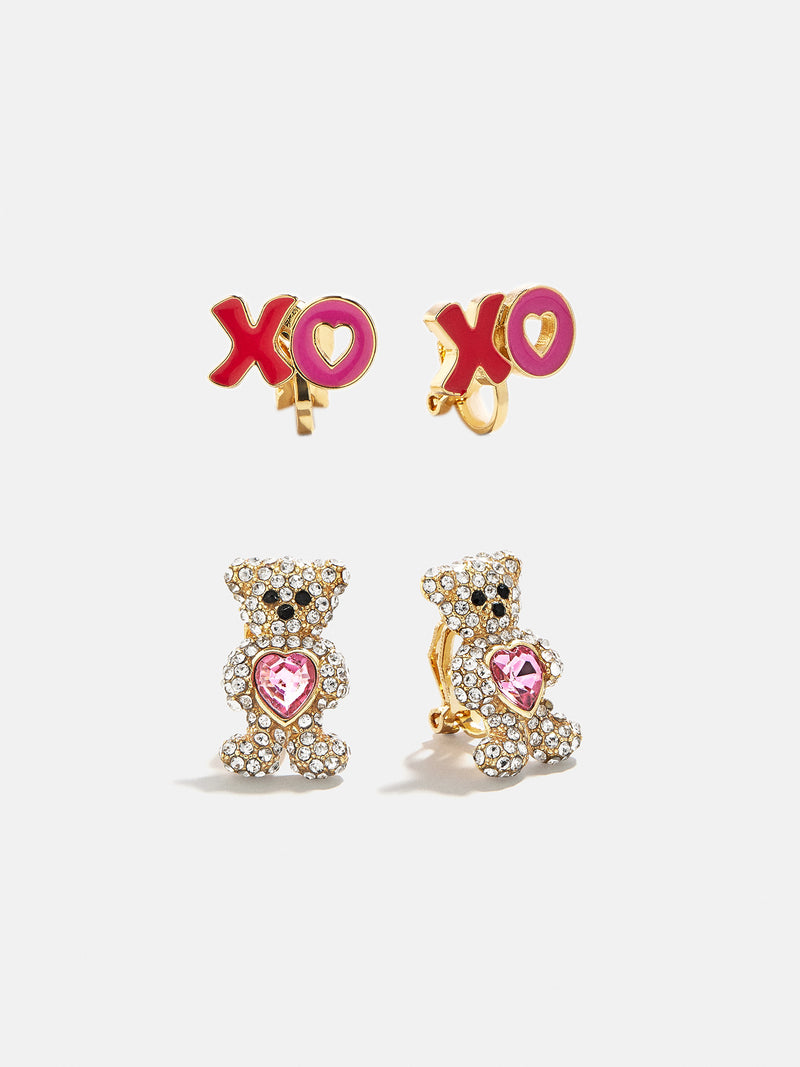 Happy Valentine’s Kids Clip-On Earring Set - Teddy Bear